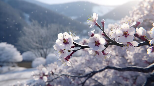 A close up of a branch of a tree with flowers Generative AI image