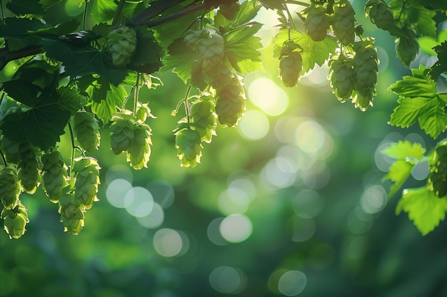 a close up of a branch of a tree with green grapes in the sunlight