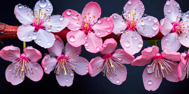 Photo a close up of a branch with pink flowers on it