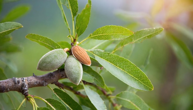 Photo a close up of a branch with a walnut on it