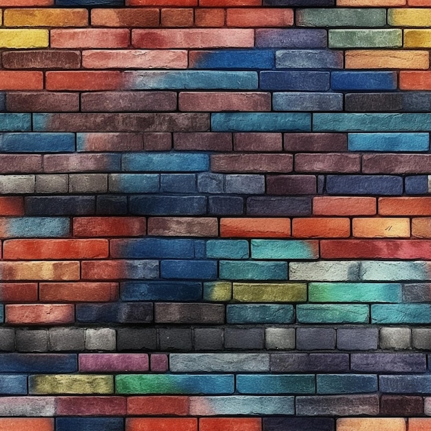 A close up of a brick wall with a colorful paint effect generative ai