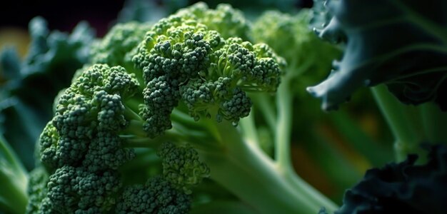 A close up of broccoli with a leaf on it