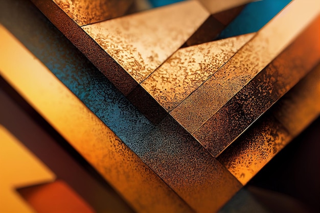 Close Up Bronze Metal Geometric Segments Concept 3D Art Work Abstract Background