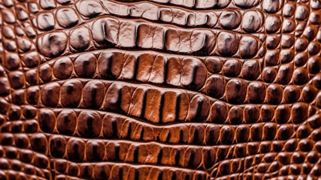 A close up of a brown alligator skin