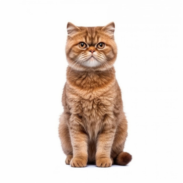 Close up of Brown British cat standing on white background isolated