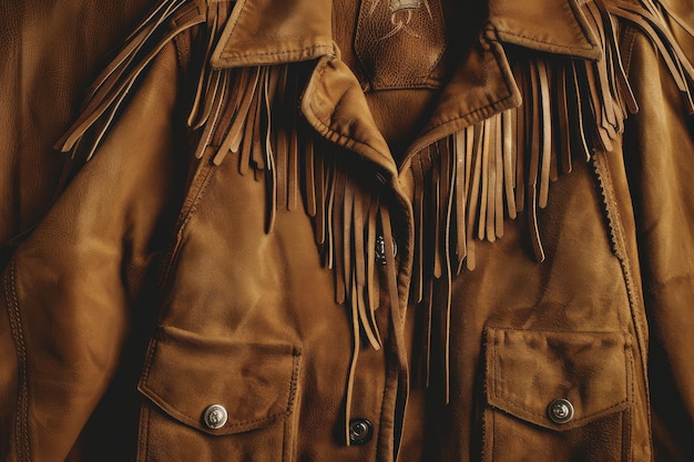 Close Up of Brown Leather Jacket With Fringe Detail