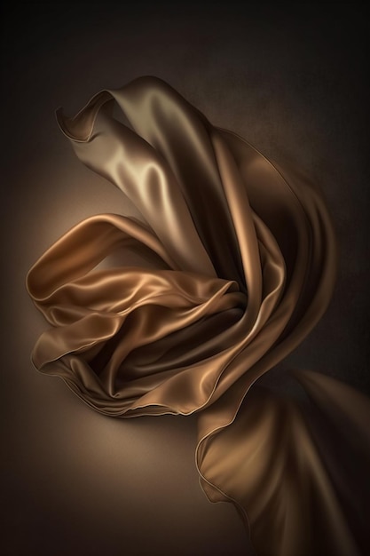 A close up of a brown silk fabric on a black background generative ai