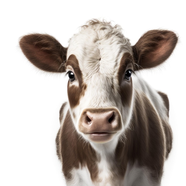 Close up of brown and white cow looking at the camera Generative AI