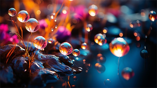 A close up of bubbles on a blue table