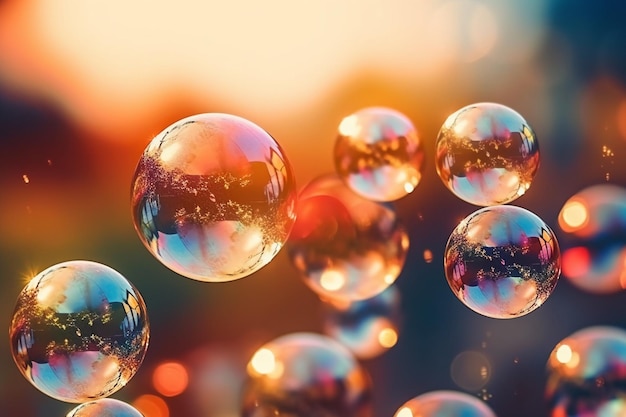 A close up of bubbles floating in the air