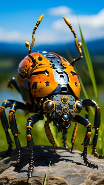 Close up of bug on top of some grass Generative AI