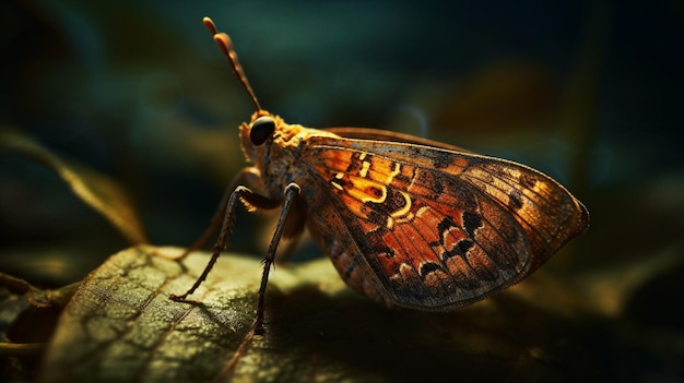 A close up of a bug with a dark background