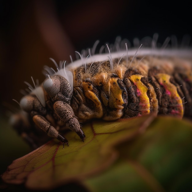 A close up of a bug with yellow and red on the bottom.