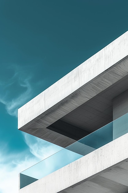 A close up of a building with a balcony and a sky background