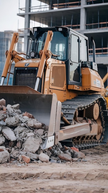 Photo close up of a bulldozer working at construction site