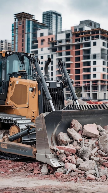 Photo close up of a bulldozer working on construction site