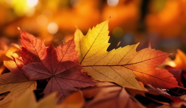 A close up of a bunch of autumn leaves