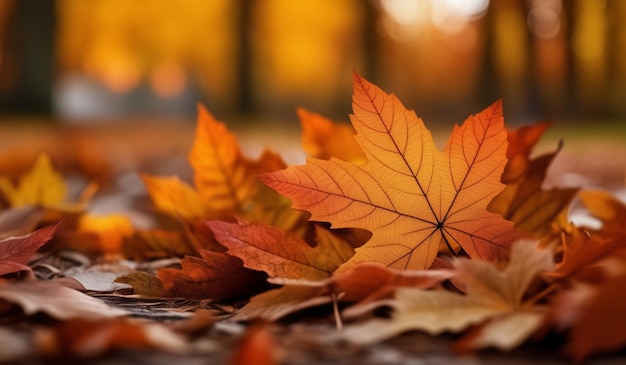 A close up of a bunch of autumn leaves