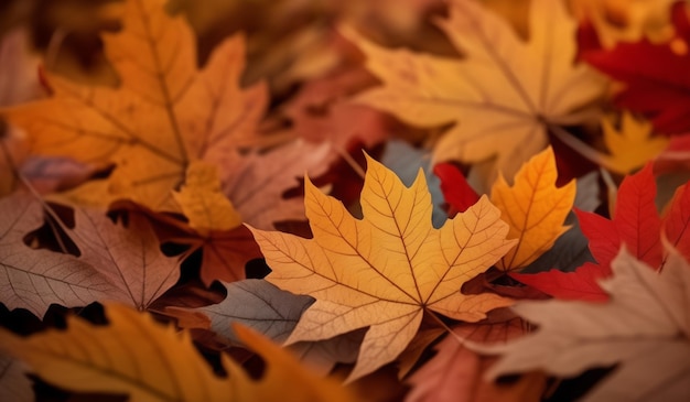 A close up of a bunch of autumn leaves