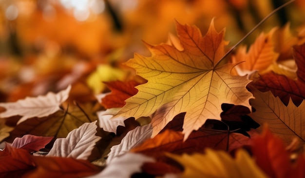 A close up of a bunch of autumn leaves