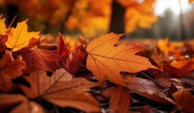 A close up of a bunch of autumn leaves