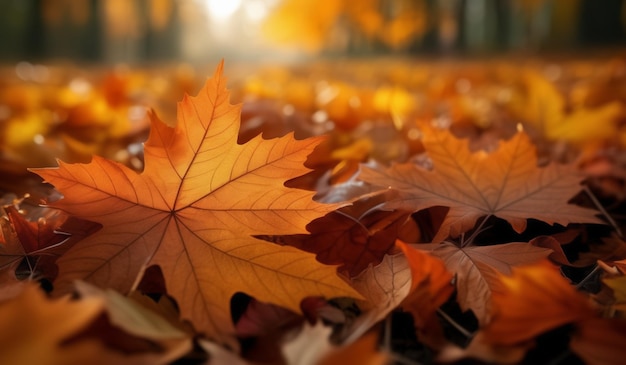 A close up of a bunch of autumn leaves