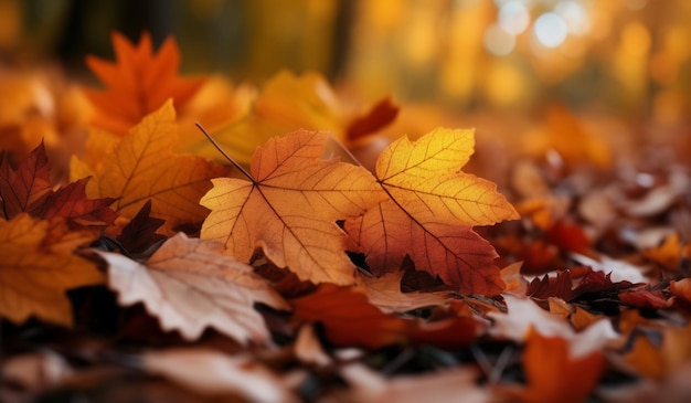 A close up of a bunch of autumn leaves