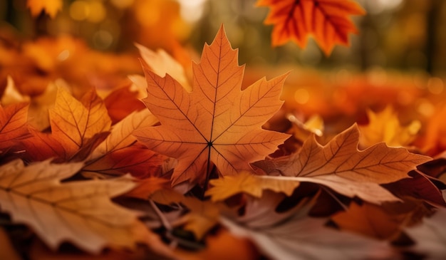 A close up of a bunch of autumn leaves