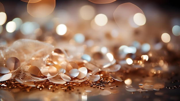 a close up of a bunch of beads and a christmas tree