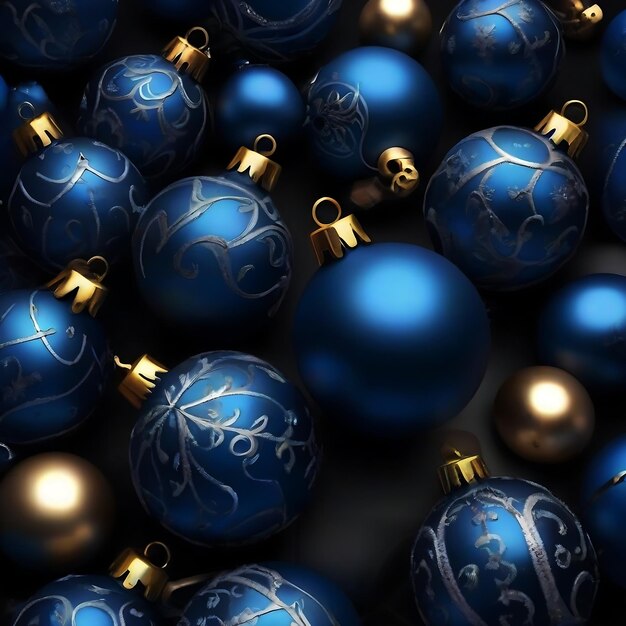 a close up of a bunch of blue christmas balls on a black background mobile game background