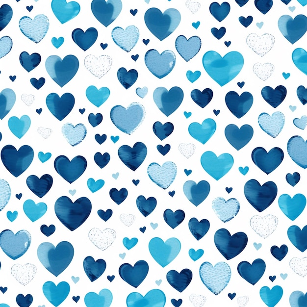 A close up of a bunch of blue hearts on a white background generative ai