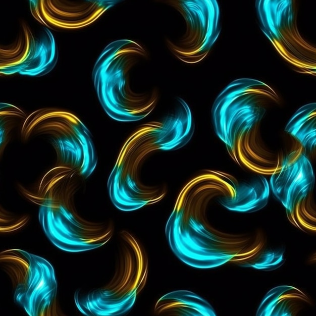 a close up of a bunch of blue and yellow swirls generative ai