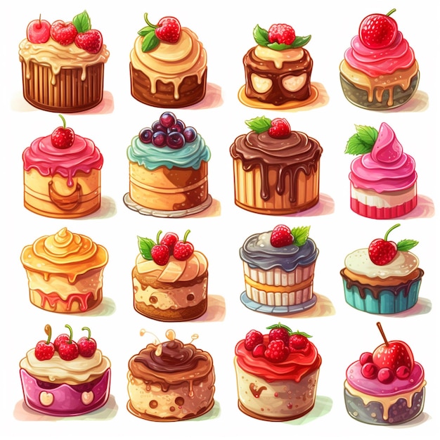 A close up of a bunch of cakes with different toppings generative ai