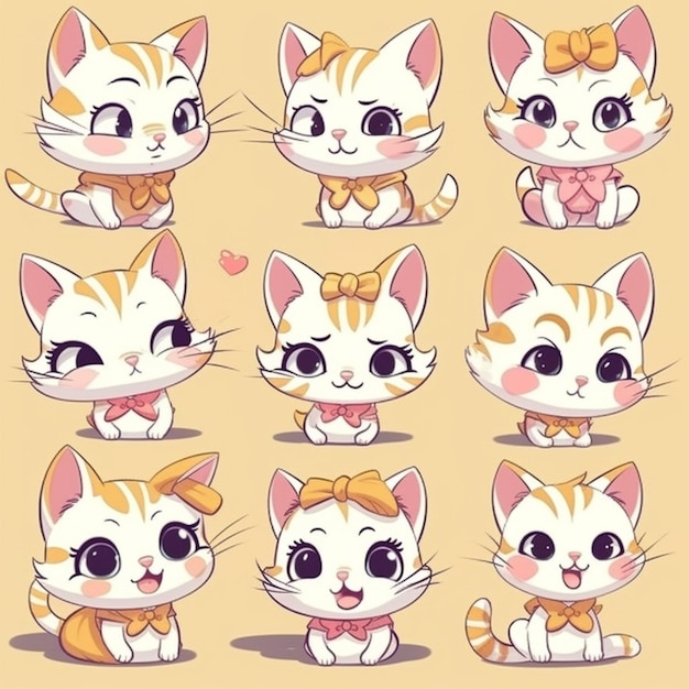 A close up of a bunch of cats with different expressions generative ai