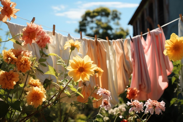 a close up of a bunch of clothes hanging on a clothes line