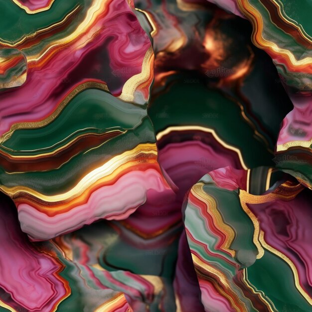 A close up of a bunch of colorful rocks with a gold border generative ai