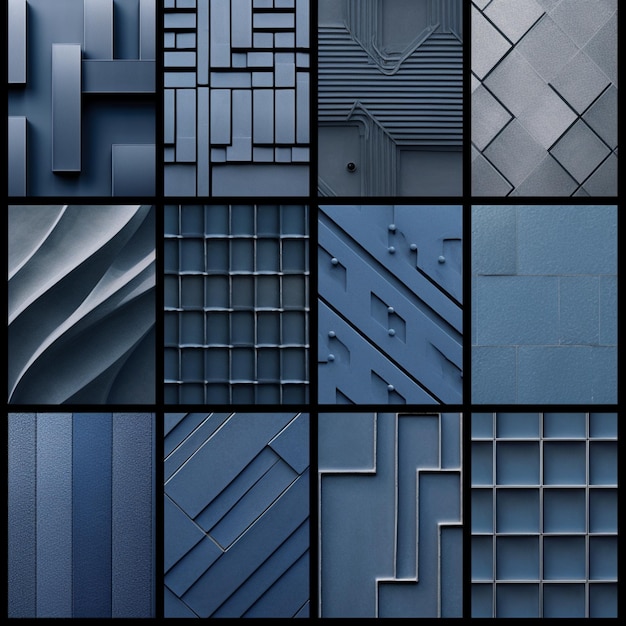 a close up of a bunch of different blue and white tiles generative ai