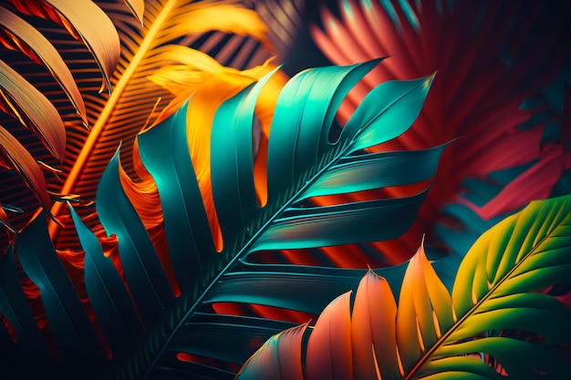 Close up of bunch of different colored leaves on black background Generative AI