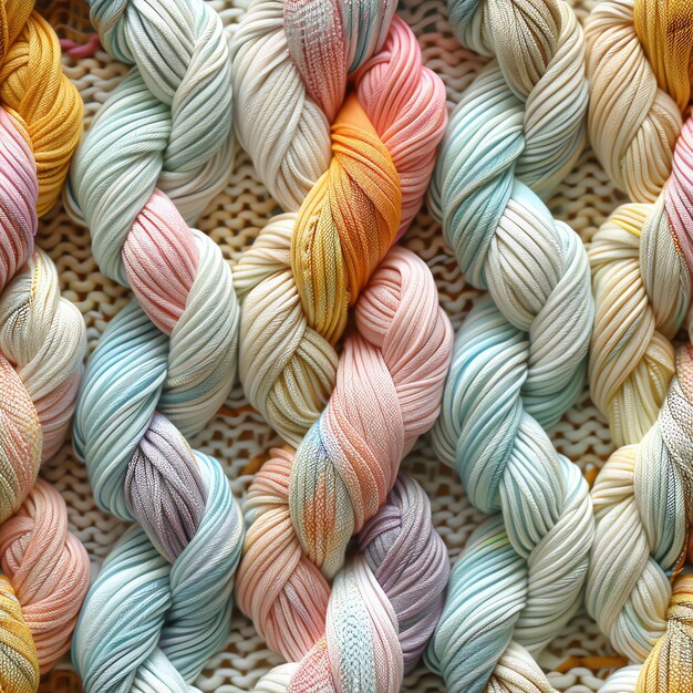 a close up of a bunch of different colored yarn