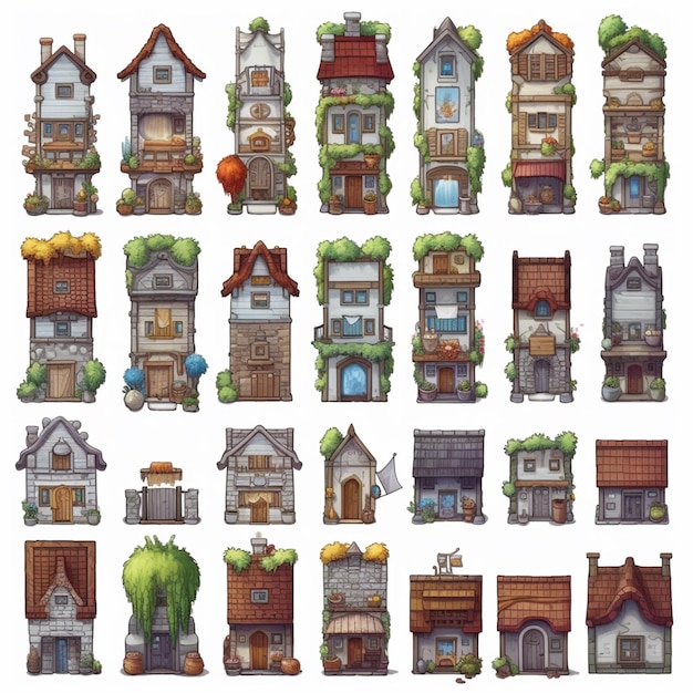 a close up of a bunch of different houses with trees generative ai