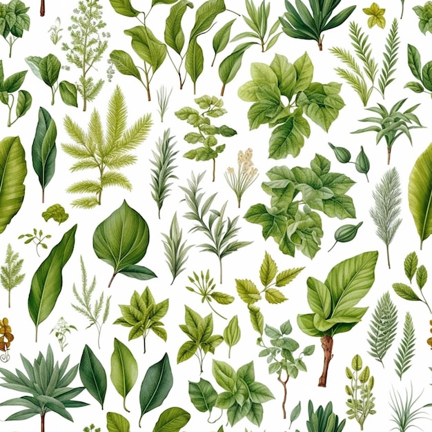 A close up of a bunch of different types of leaves generative ai