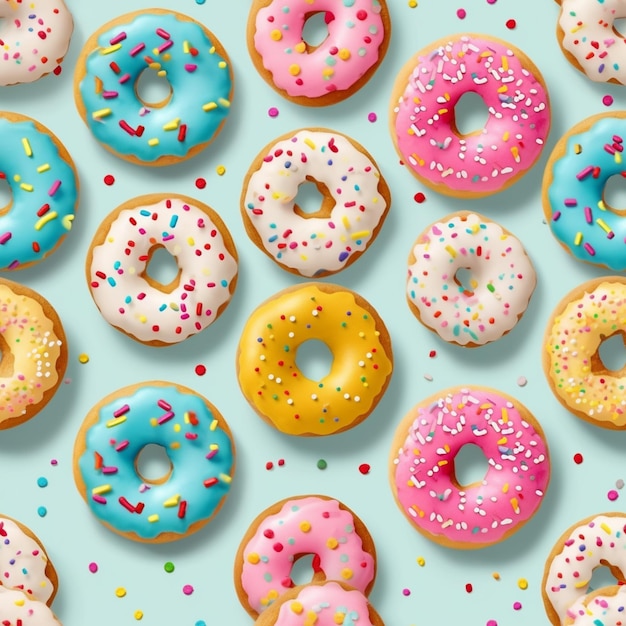 A close up of a bunch of donuts with different colored sprinkles generative ai