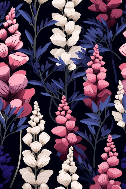 a close up of a bunch of flowers on a black background generative ai