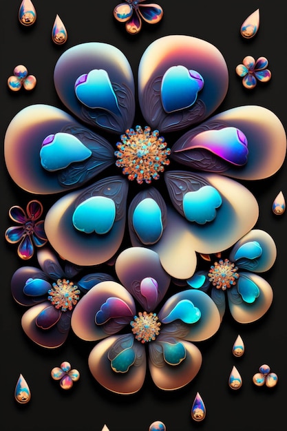 Close up of a bunch of flowers on a black background generative ai