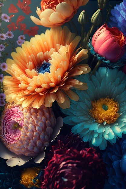 Close up of a bunch of flowers generative ai