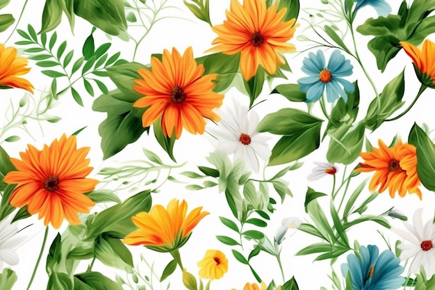 A close up of a bunch of flowers on a white background generative ai