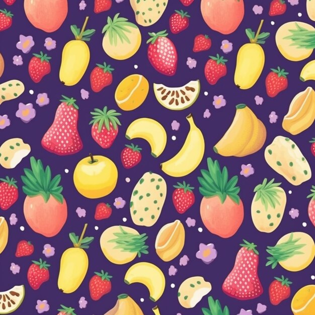 A close up of a bunch of fruit on a purple background generative ai