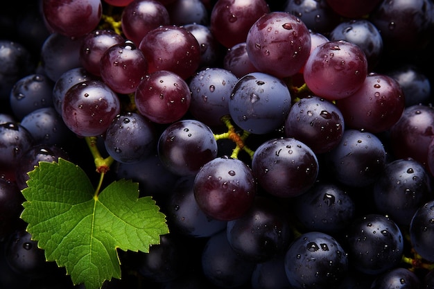 A close up of a bunch of grapes with a leaf that says " grape ".