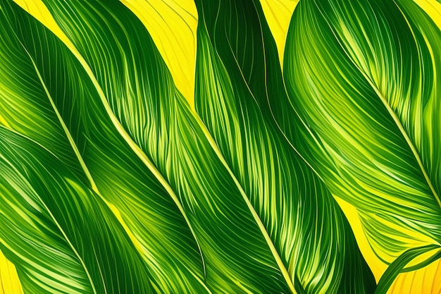 Photo close up of a bunch of green monstera leaves with a hibiscus flower on the bottom