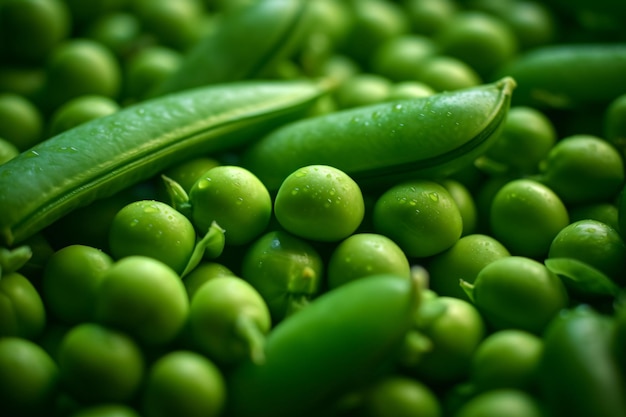 a close up of a bunch of green peas